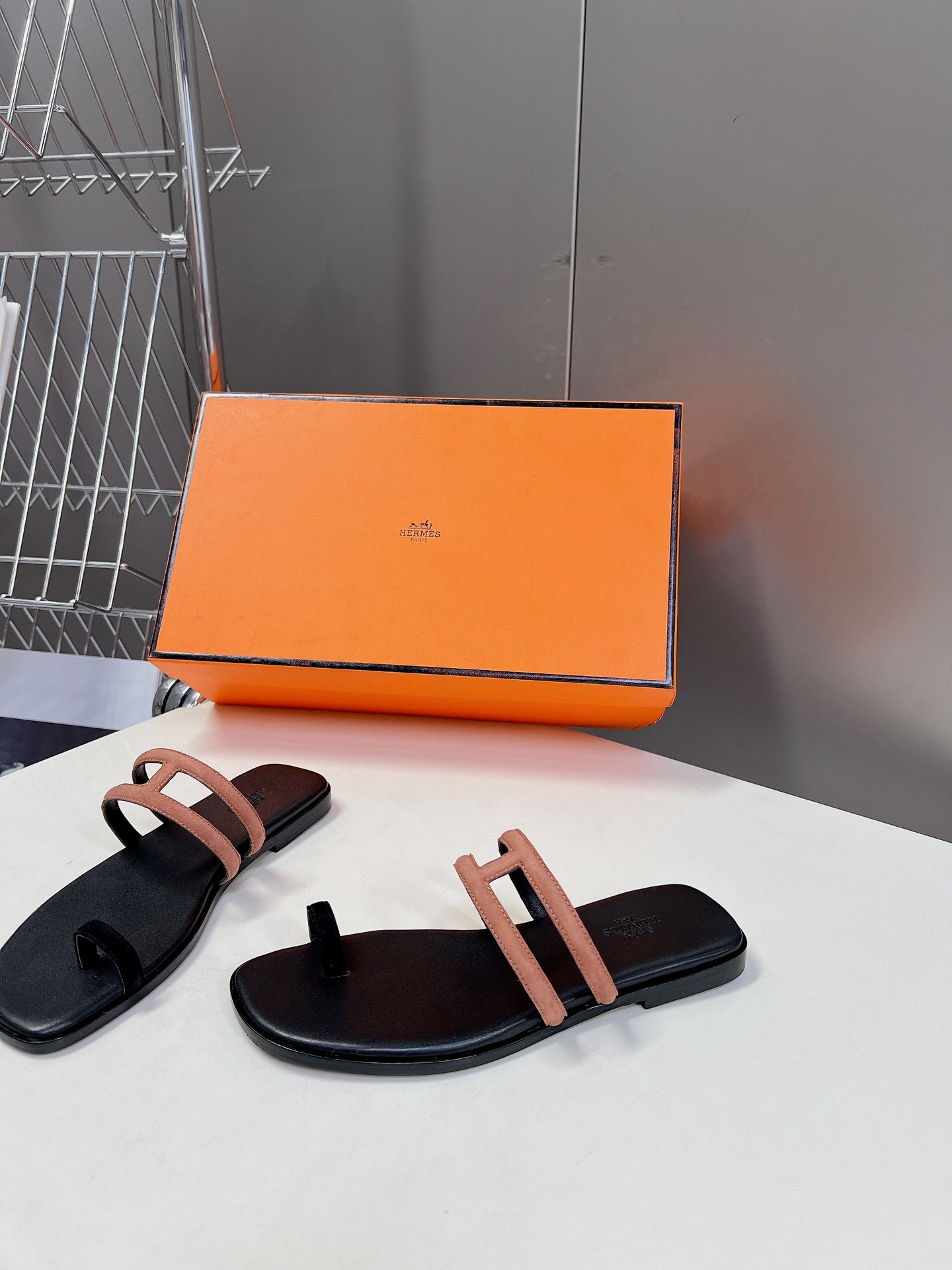 Georgia Sandals Peach Suede Black Calfskin - 35