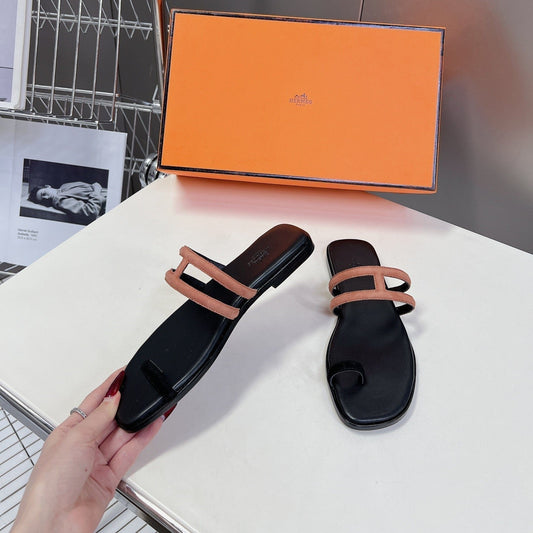 Georgia Sandals Peach Suede Black Calfskin - 35