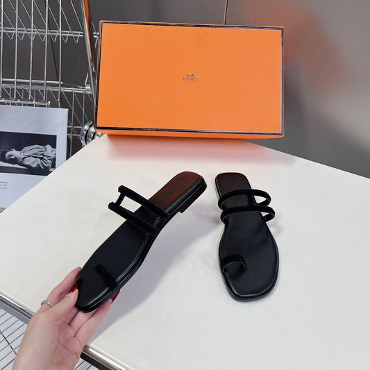 Georgia Sandals Black Suede Black Calfskin - 35
