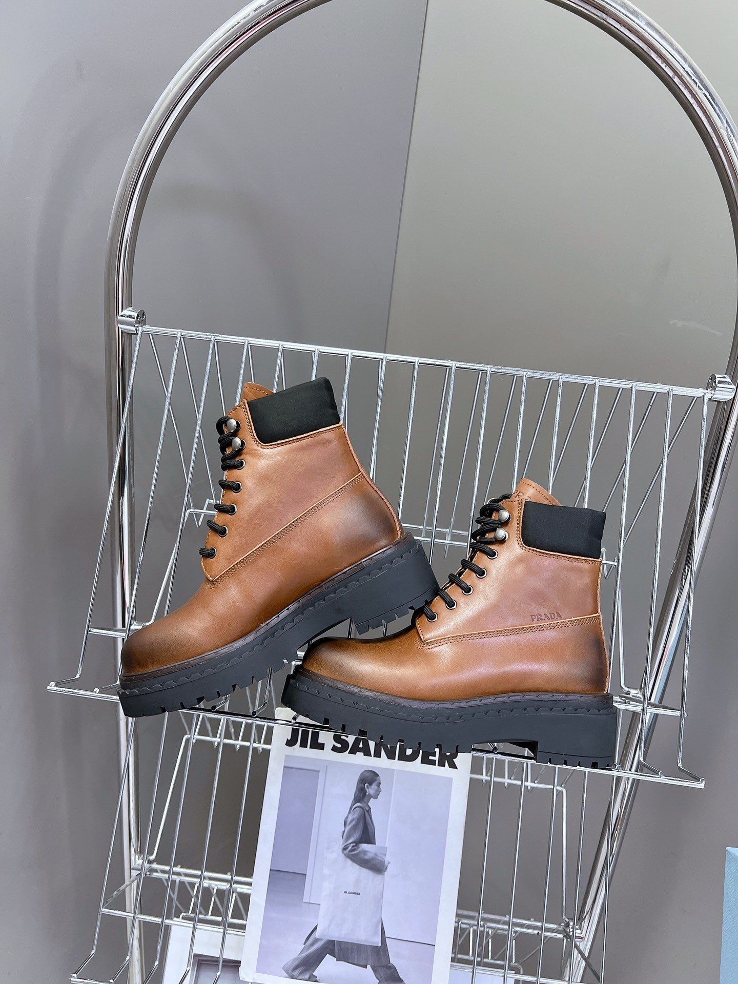PRA LACE-UP BOOTS OMBRE CARAMEL CALFSKIN - 35