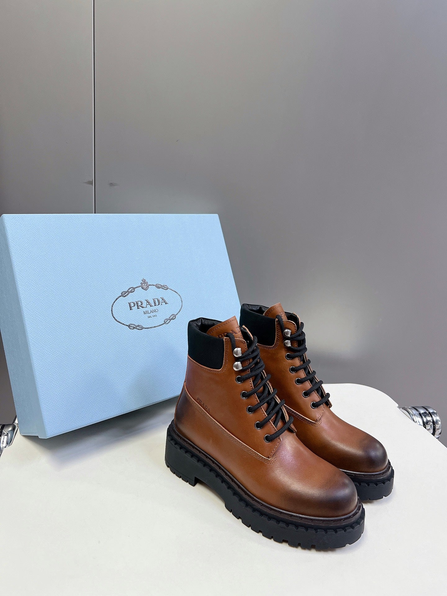 PRA LACE-UP BOOTS OMBRE CARAMEL CALFSKIN - 35