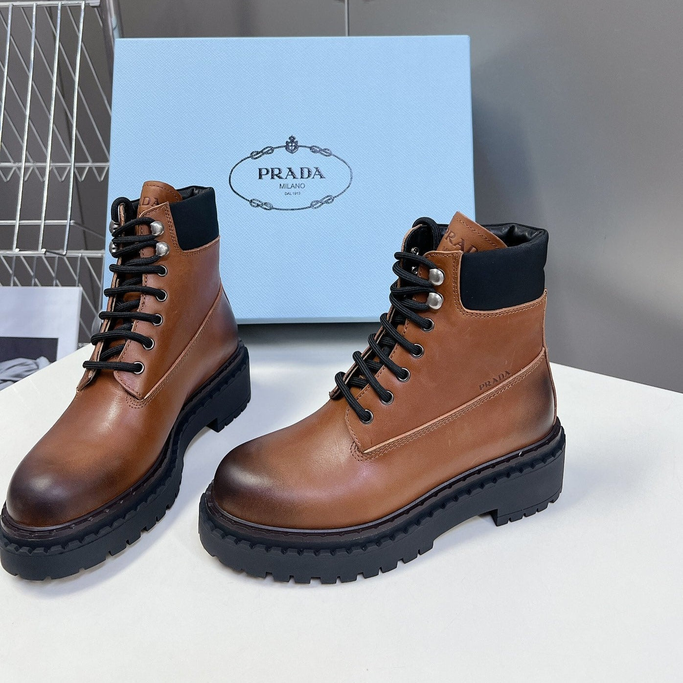 PRA LACE-UP BOOTS OMBRE CARAMEL CALFSKIN - 35