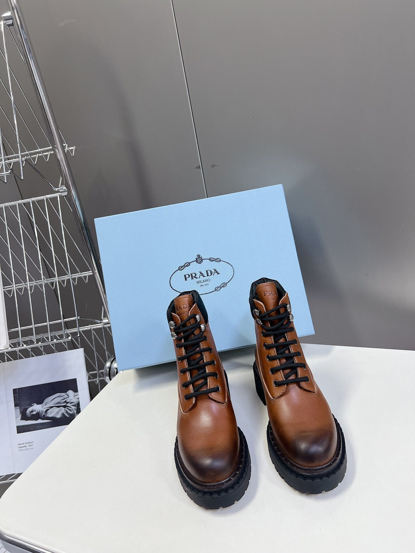 PRA LACE-UP BOOTS OMBRE CARAMEL CALFSKIN - 35