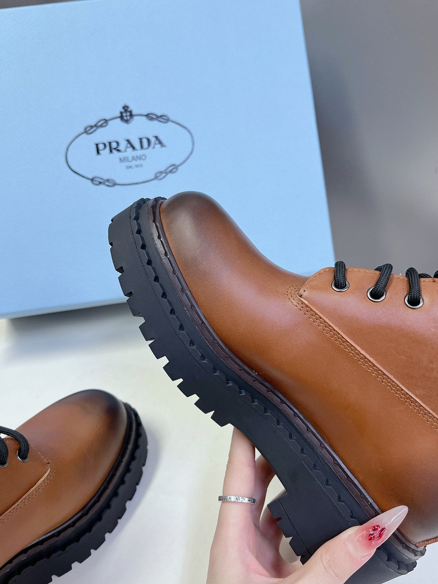 PRA LACE-UP BOOTS OMBRE CARAMEL CALFSKIN - 35