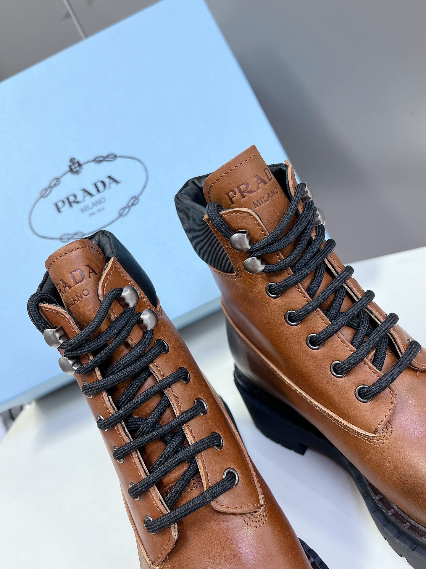 PRA LACE-UP BOOTS OMBRE CARAMEL CALFSKIN - 35