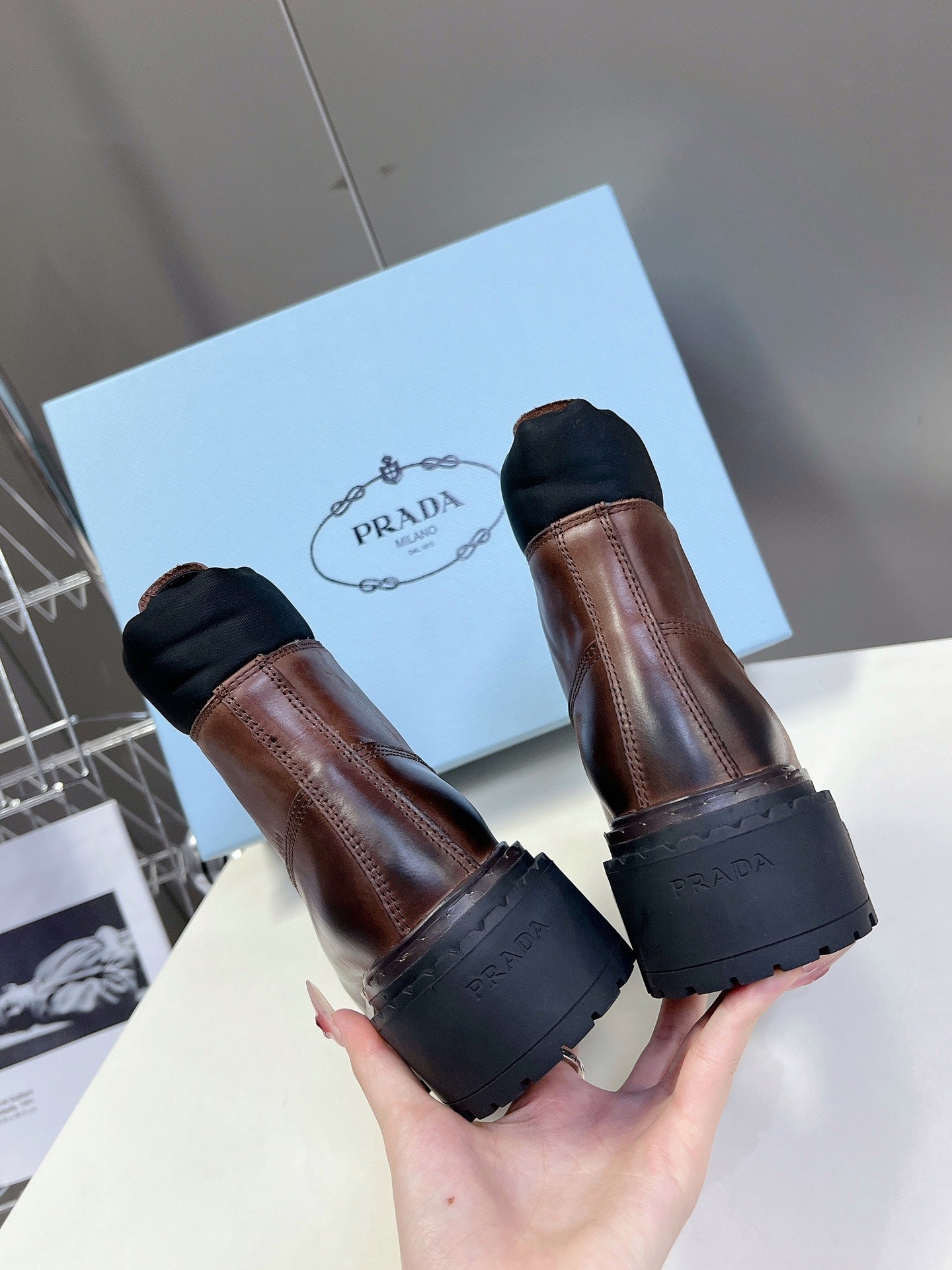 PRA LACE-UP BOOTS OMBRE CHOCOLATE CALFSKIN - 35