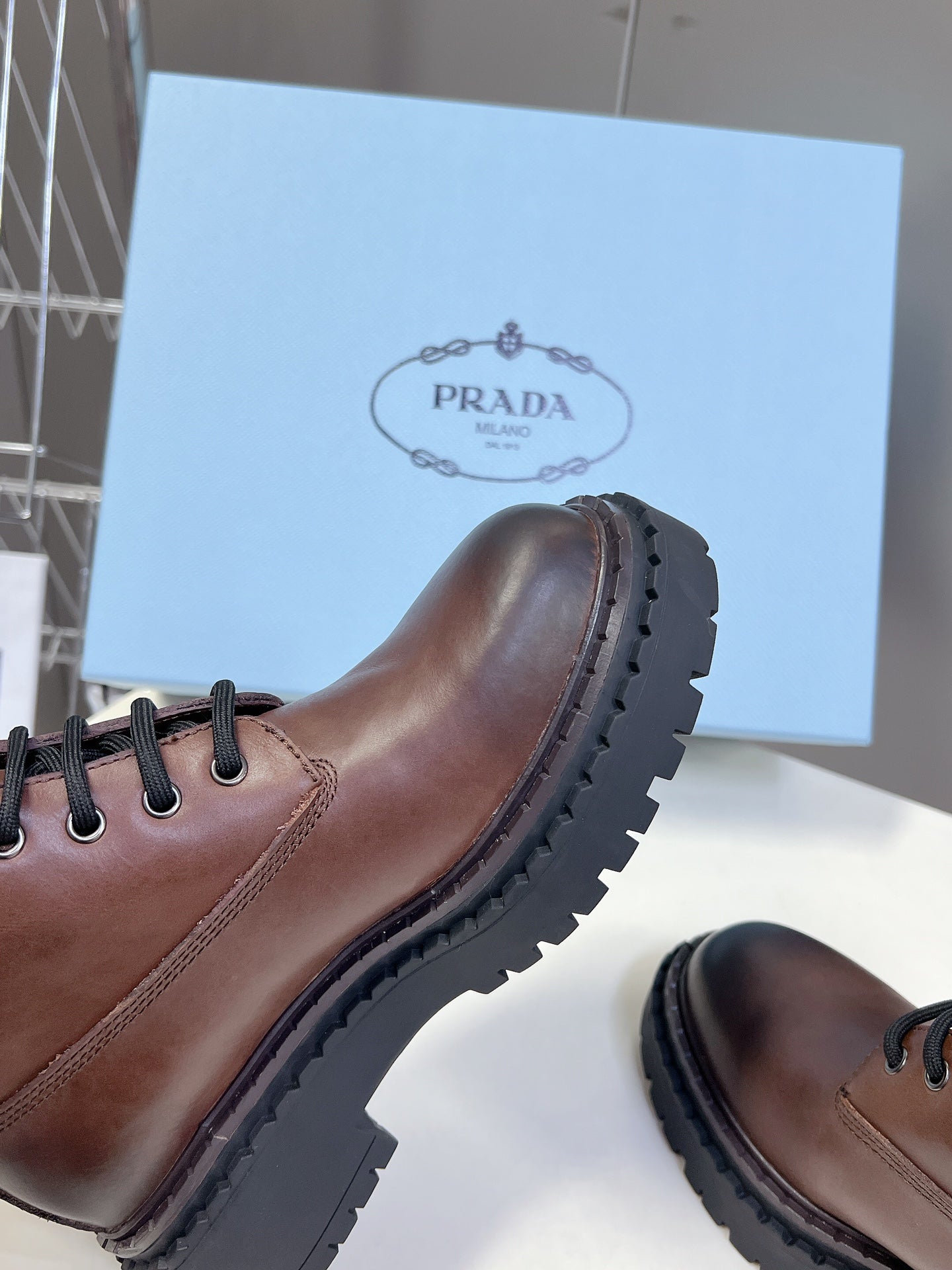 PRA LACE-UP BOOTS OMBRE CHOCOLATE CALFSKIN - 35