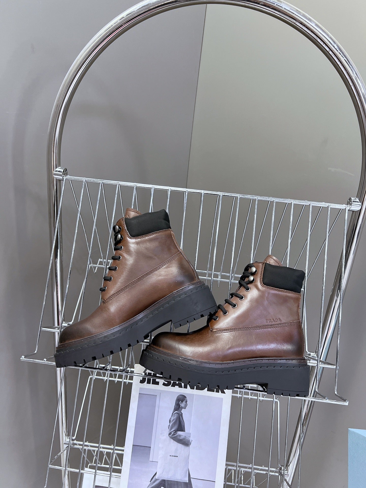 PRA LACE-UP BOOTS OMBRE CHOCOLATE CALFSKIN - 35