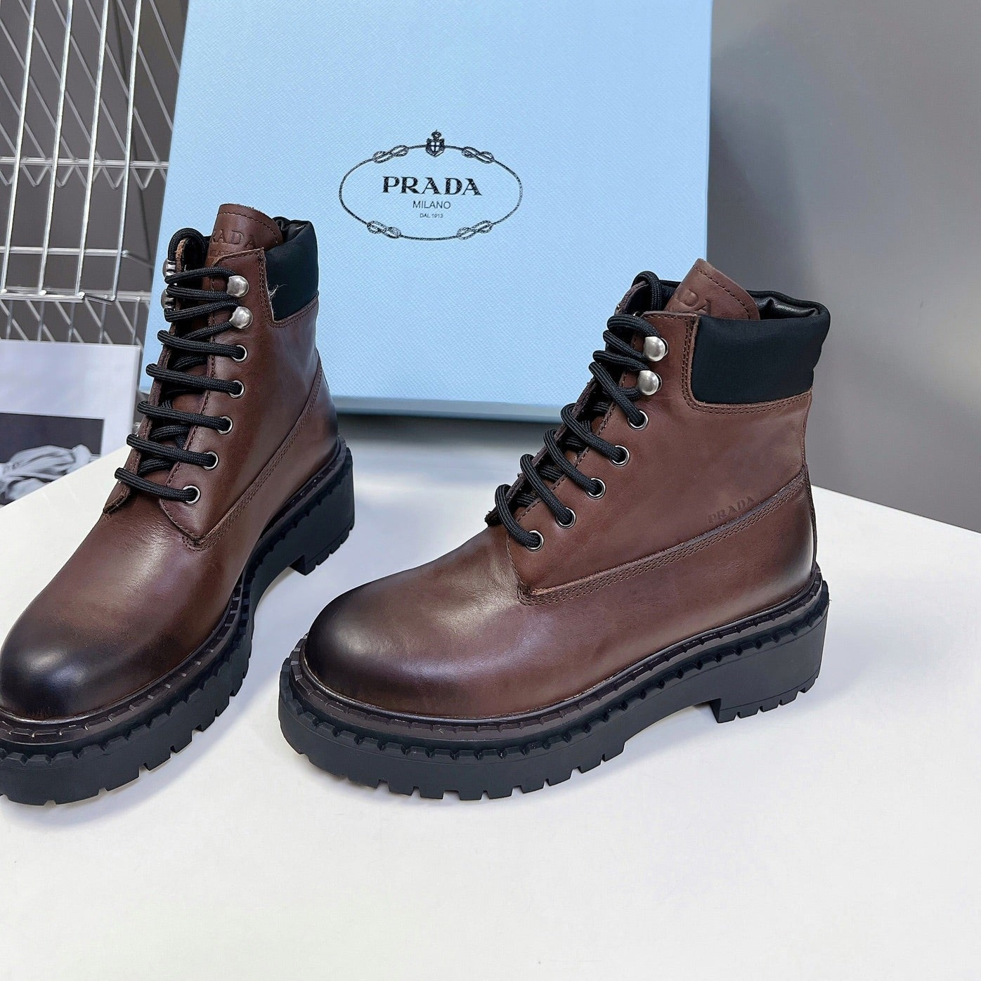 PRA LACE-UP BOOTS OMBRE CHOCOLATE CALFSKIN - 35