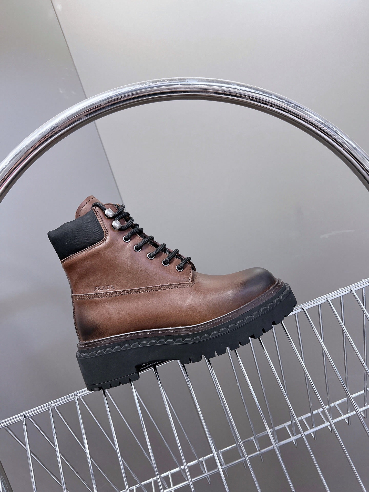 PRA LACE-UP BOOTS OMBRE CHOCOLATE CALFSKIN - 35
