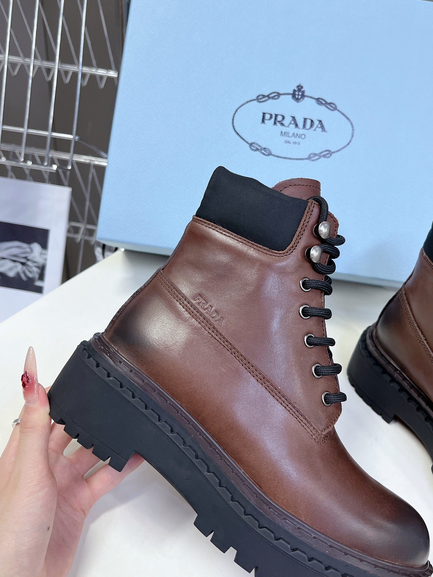 PRA LACE-UP BOOTS OMBRE CHOCOLATE CALFSKIN - 35