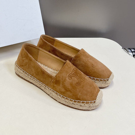 LOAFER IN PEANUT BROWN SUEDE AND WOVEN RAFFIA - 35