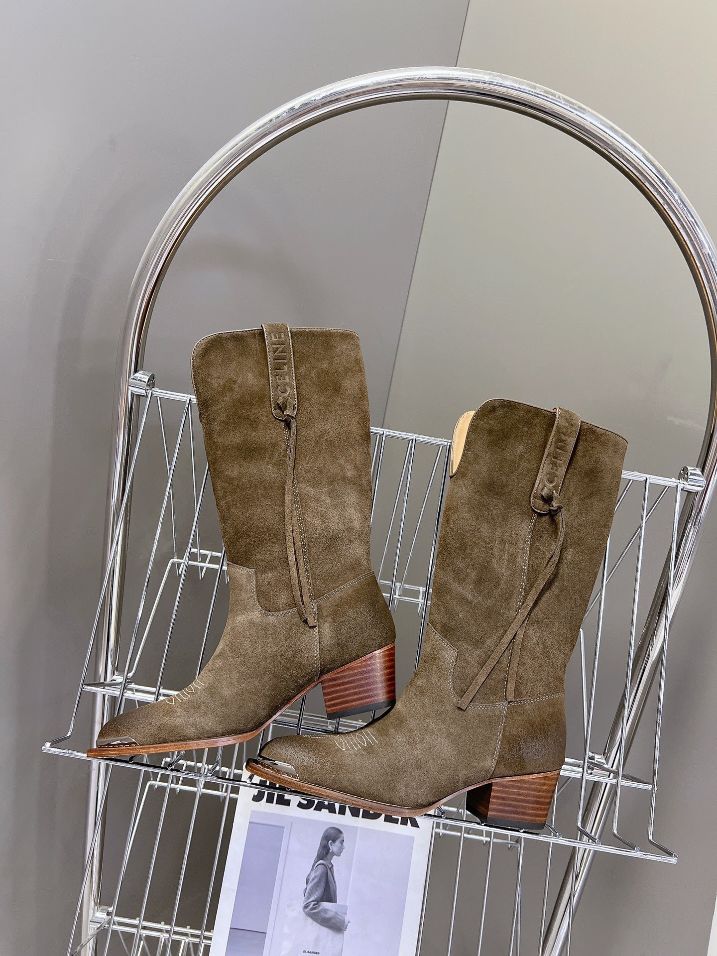 CELINE 25S HIGH CUT CHELSEA BOOTS 45MM IN DARK BROWN SUEDE - 35