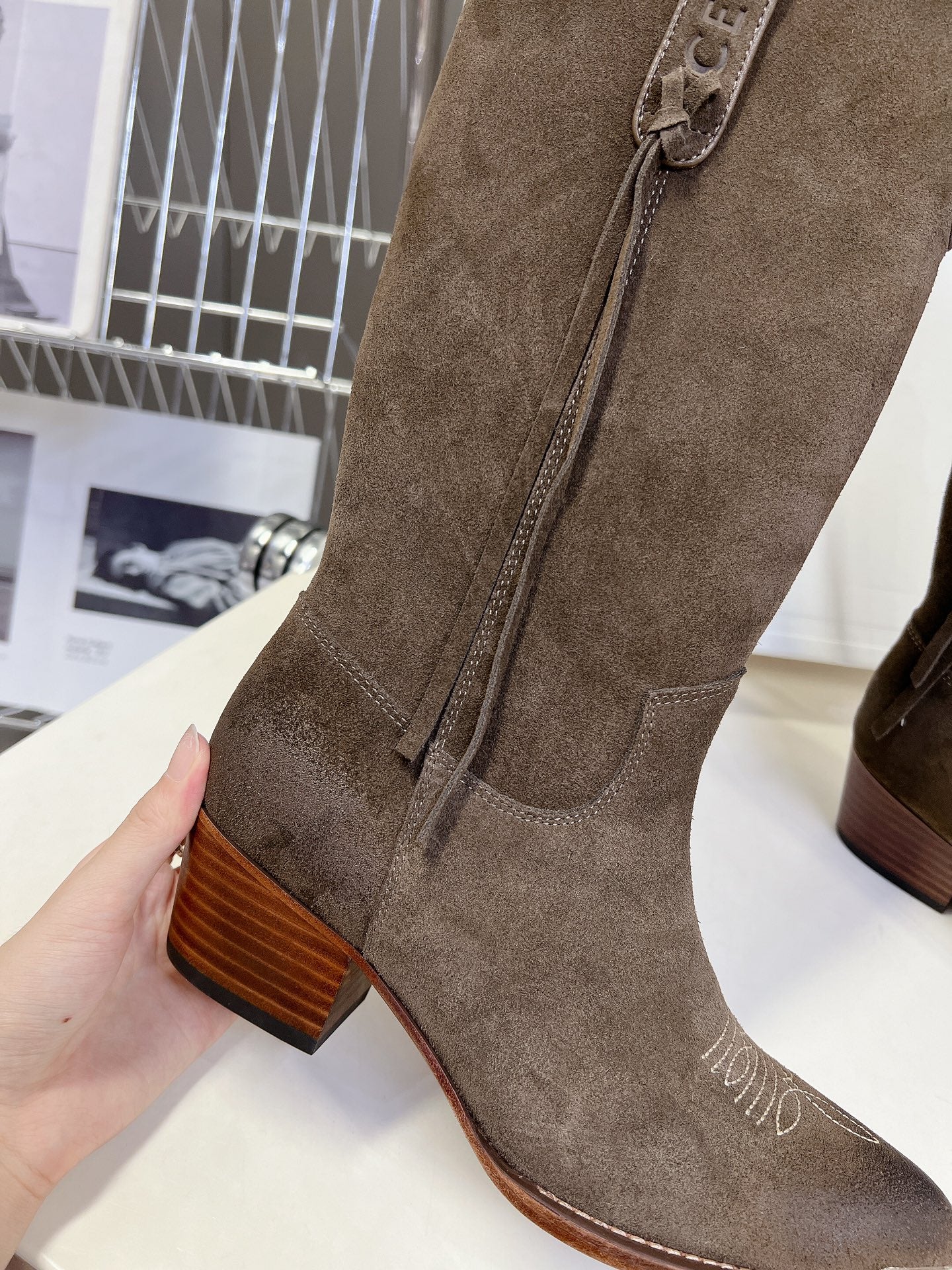 CELINE 25S HIGH CUT CHELSEA BOOTS 45MM IN DARK BROWN SUEDE - 35