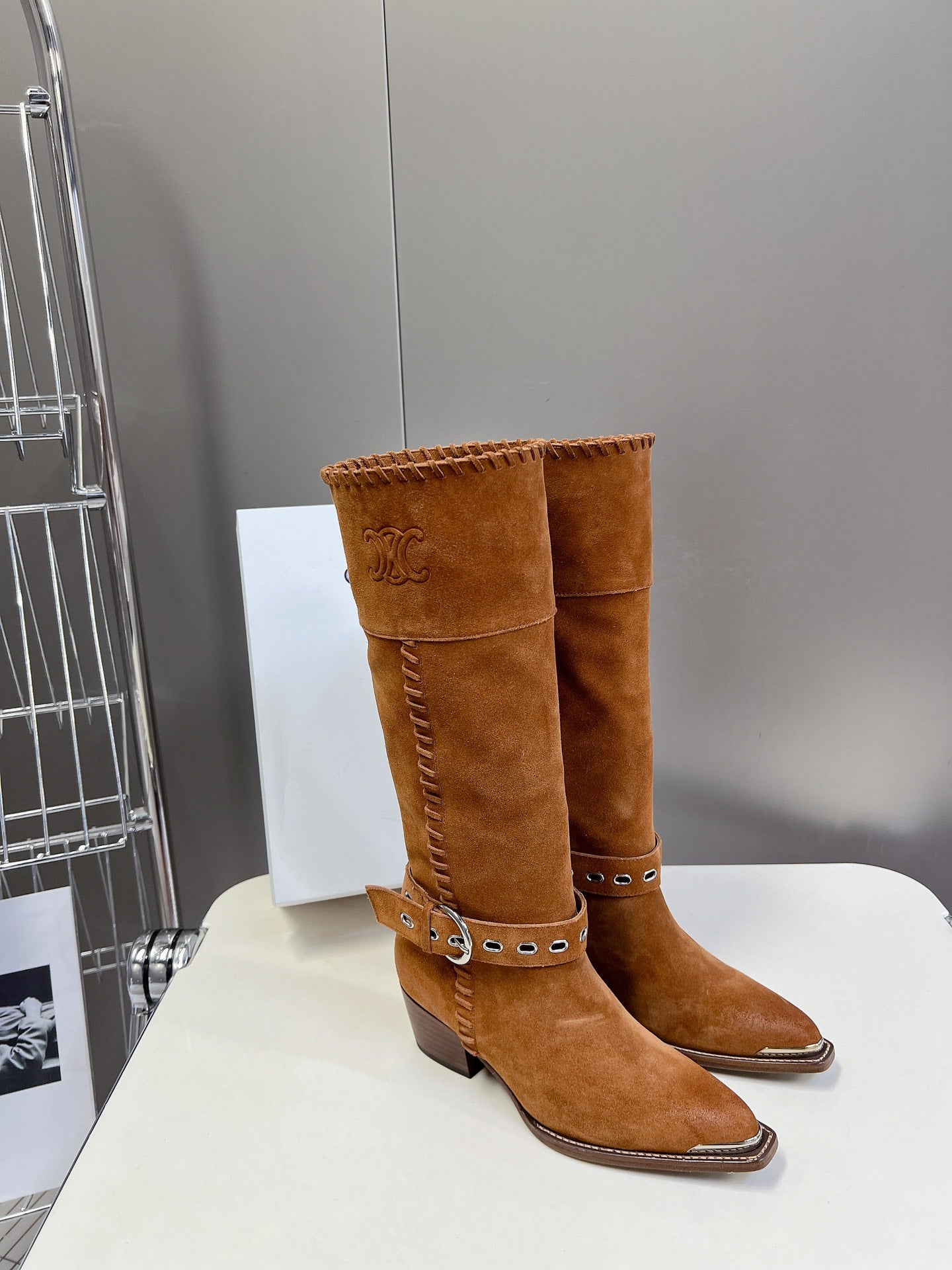 CELINE 25S BULKY LACED UP BOOTS 45MM IN BURNT ORANGE SUEDE - 35