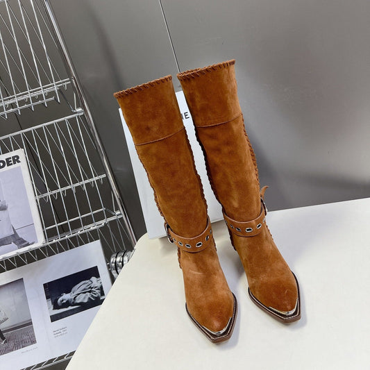 CELINE 25S BULKY LACED UP BOOTS 45MM IN BURNT ORANGE SUEDE - 35