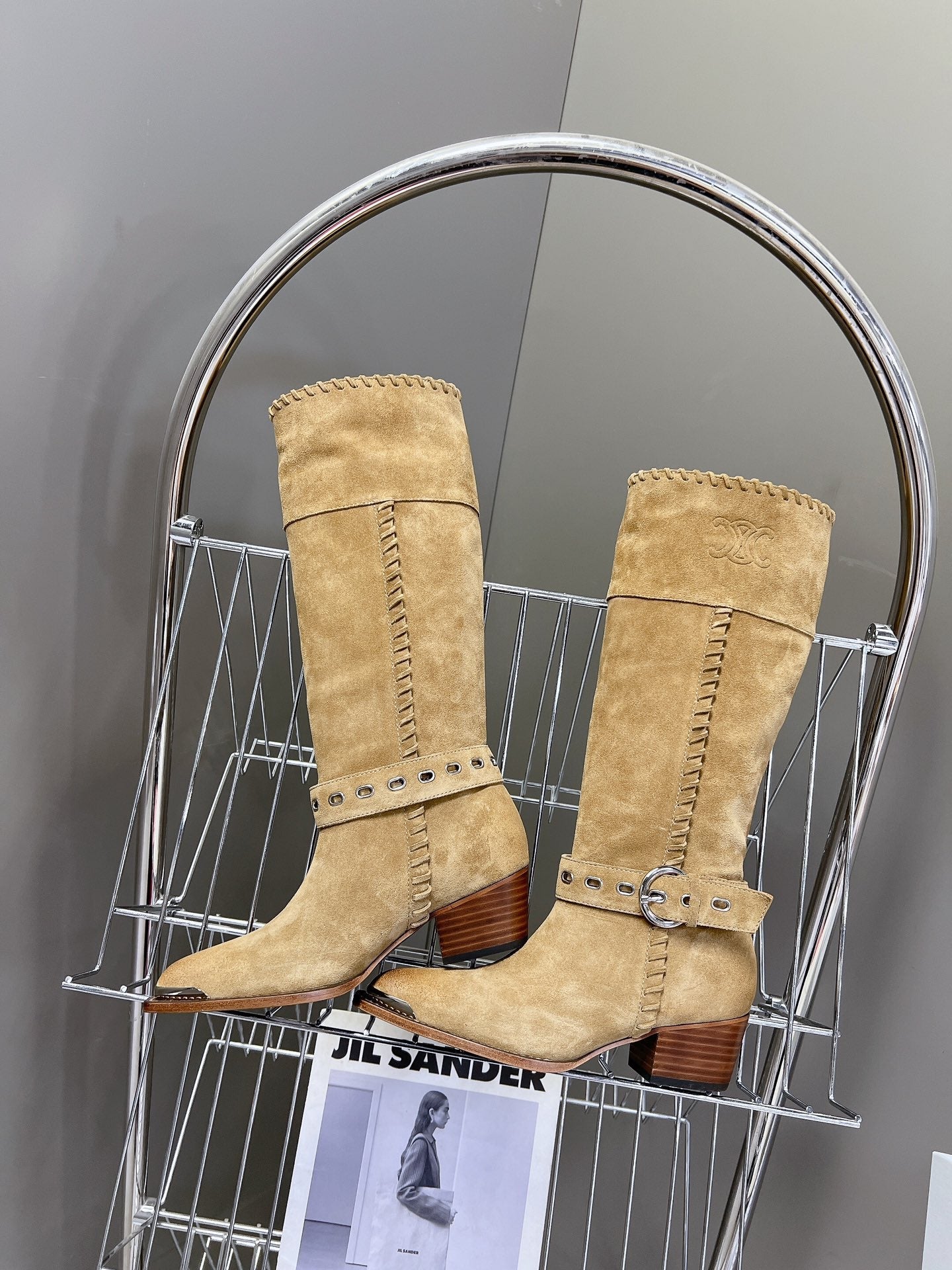 CELINE 25S BULKY LACED UP BOOTS 45MM IN LIGHT BROWN SUEDE - 35