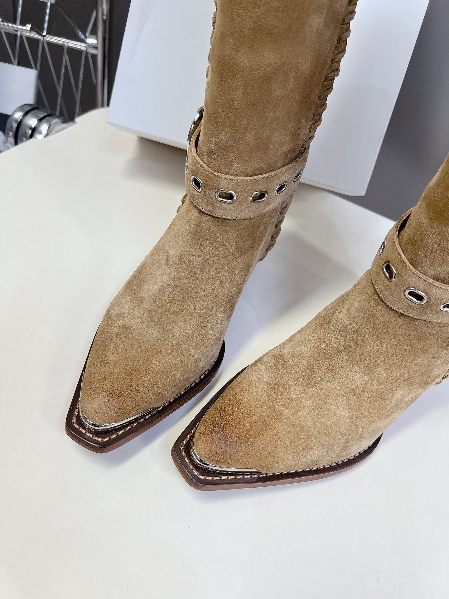 CELINE 25S BULKY LACED UP BOOTS 45MM IN LIGHT BROWN SUEDE - 35