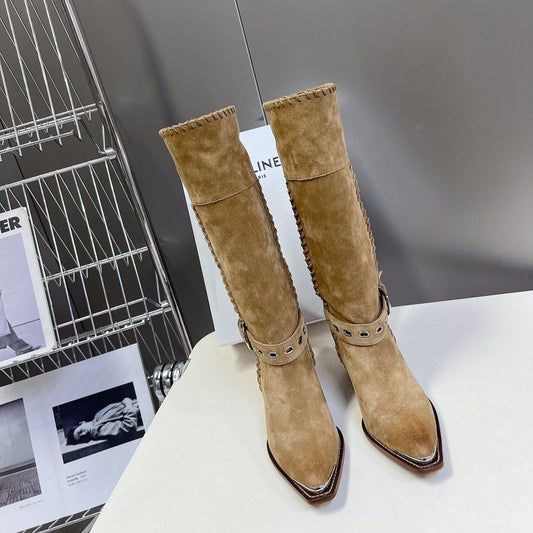 CELINE 25S BULKY LACED UP BOOTS 45MM IN LIGHT BROWN SUEDE - 35