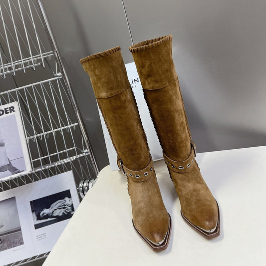 CELINE 25S BULKY LACED UP BOOTS 45MM IN BROWN SUEDE - 35