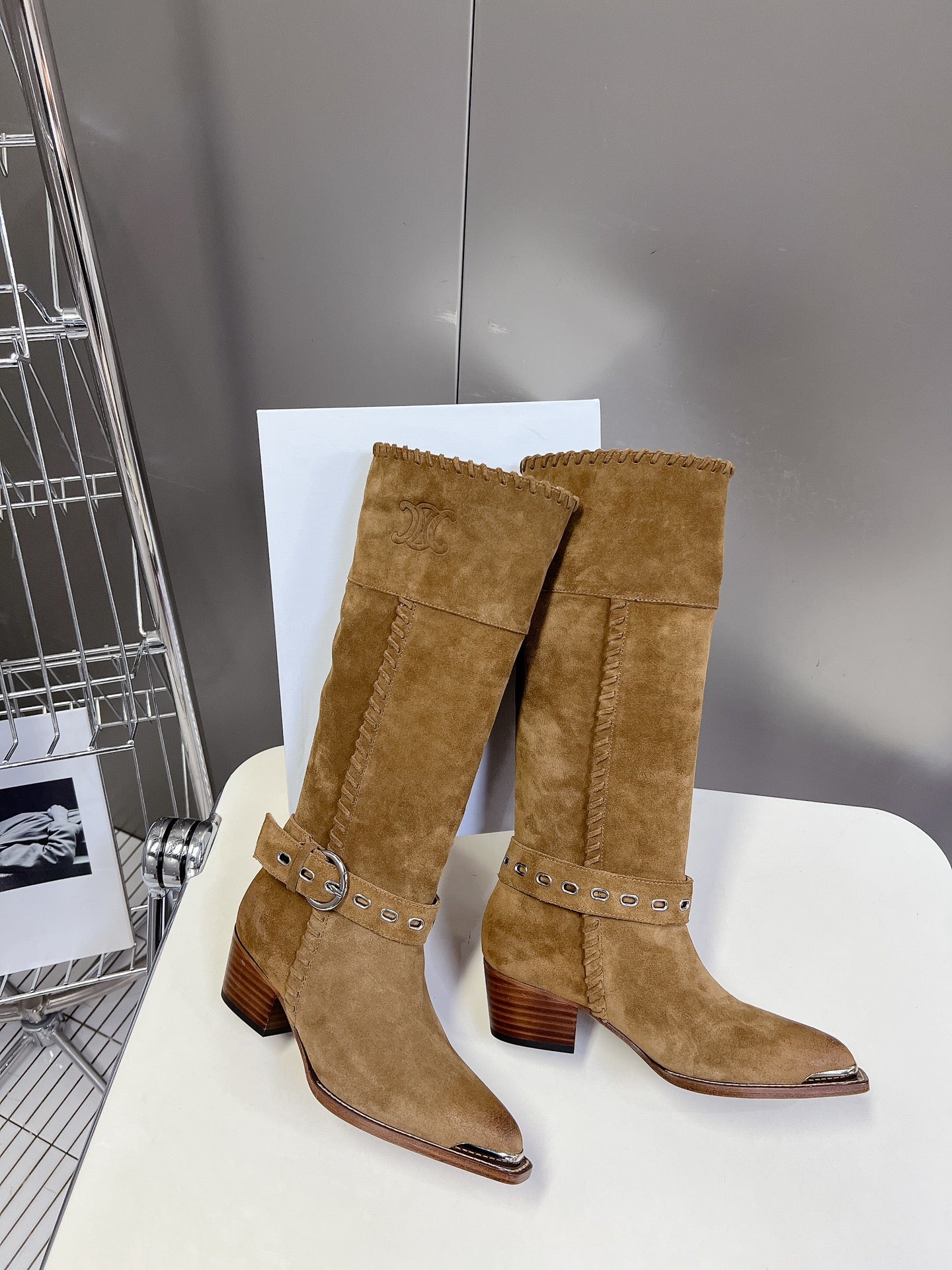 CELINE 25S BULKY LACED UP BOOTS 45MM IN BROWN SUEDE - 35