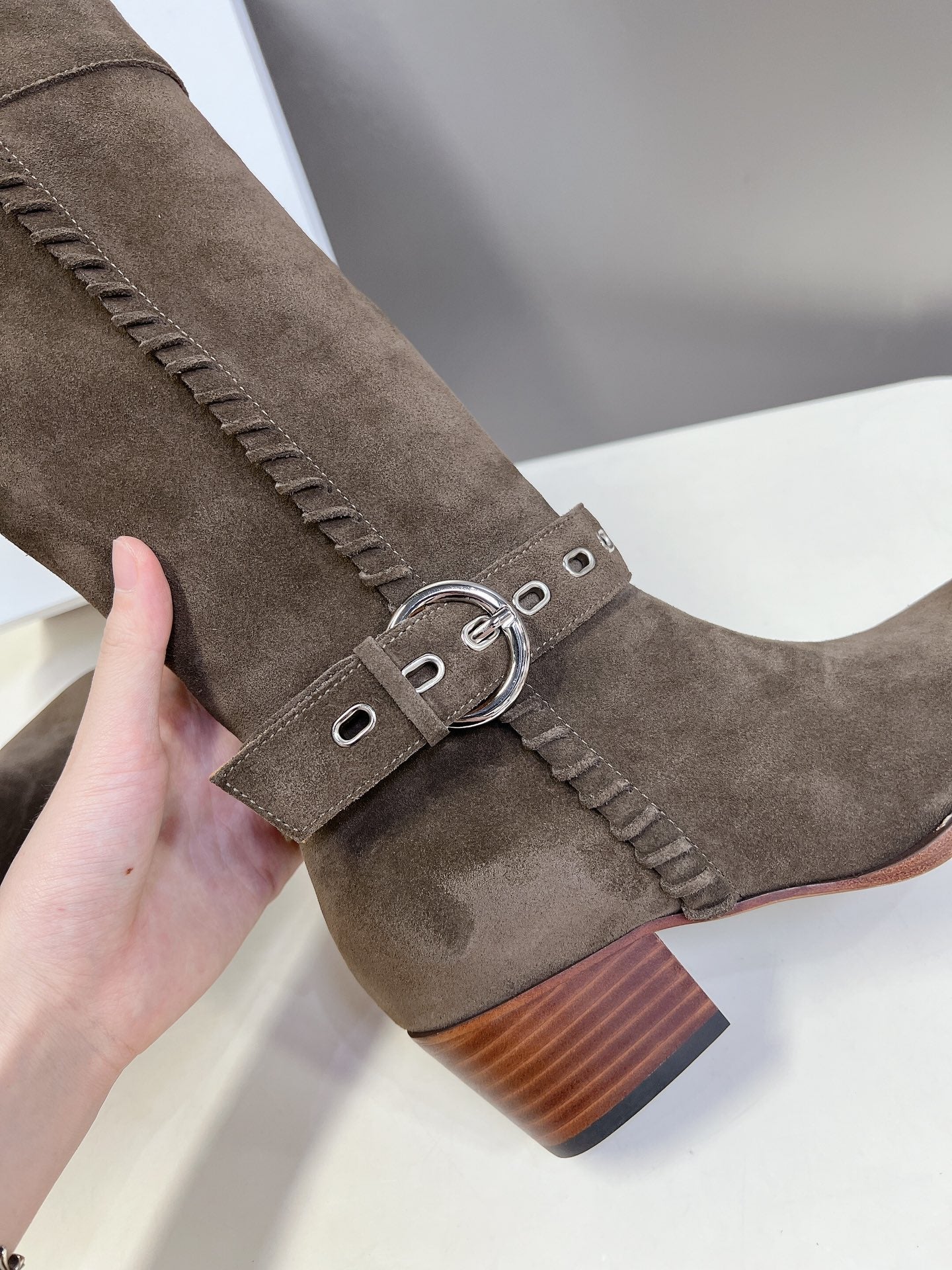 CELINE 25S BULKY LACED UP BOOTS 45MM IN CHARCOAL BROWN SUEDE - 35