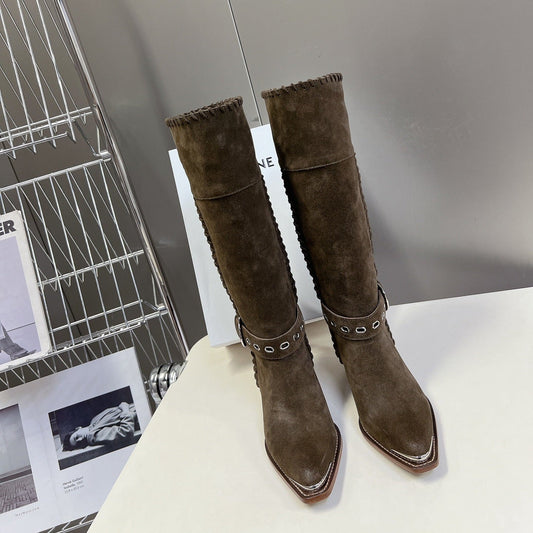 CELINE 25S BULKY LACED UP BOOTS 45MM IN CHARCOAL BROWN SUEDE - 35