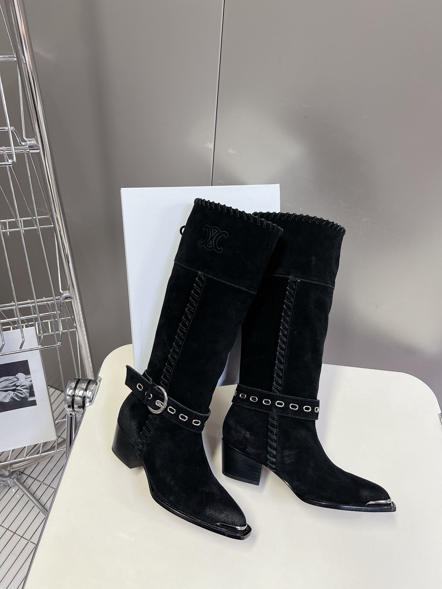 CELINE 25S BULKY LACED UP BOOTS 45MM IN BLACK SUEDE - 35