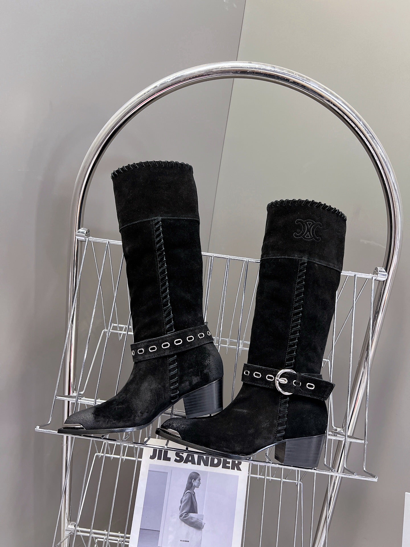 CELINE 25S BULKY LACED UP BOOTS 45MM IN BLACK SUEDE - 35