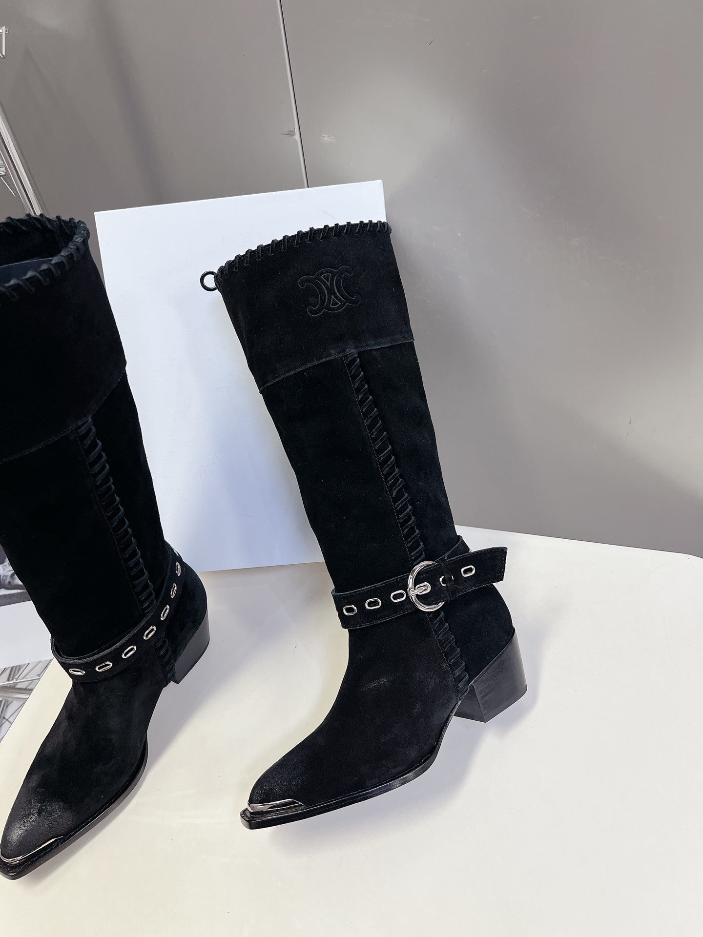 CELINE 25S BULKY LACED UP BOOTS 45MM IN BLACK SUEDE - 35
