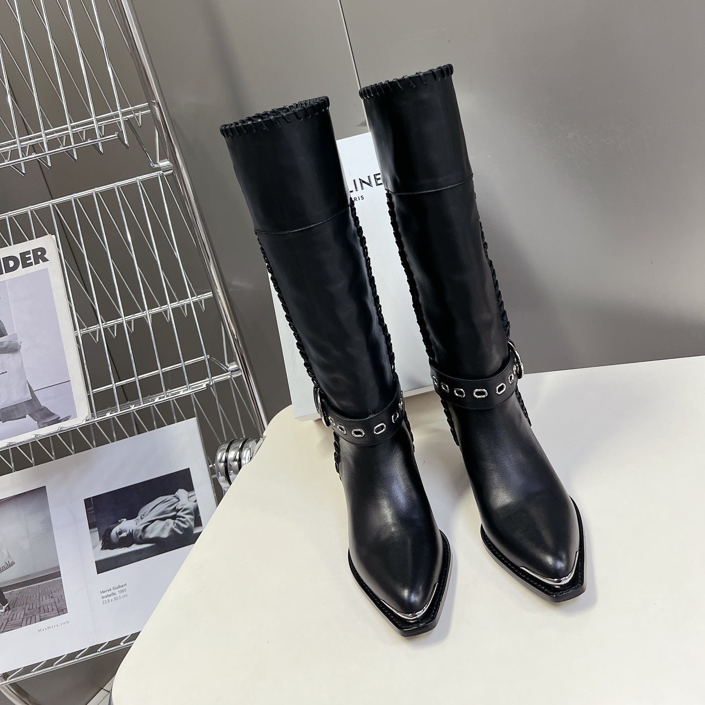 CELINE 25S BULKY LACED UP BOOTS 45MM IN BLACK CALFSKIN - 35