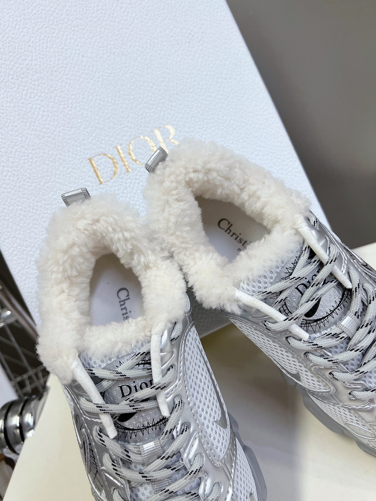DIOR CHRONO SNEAKER 25S IN SILVER LAMBSKIN AND MESH FABRIC STYLE 1 - 35