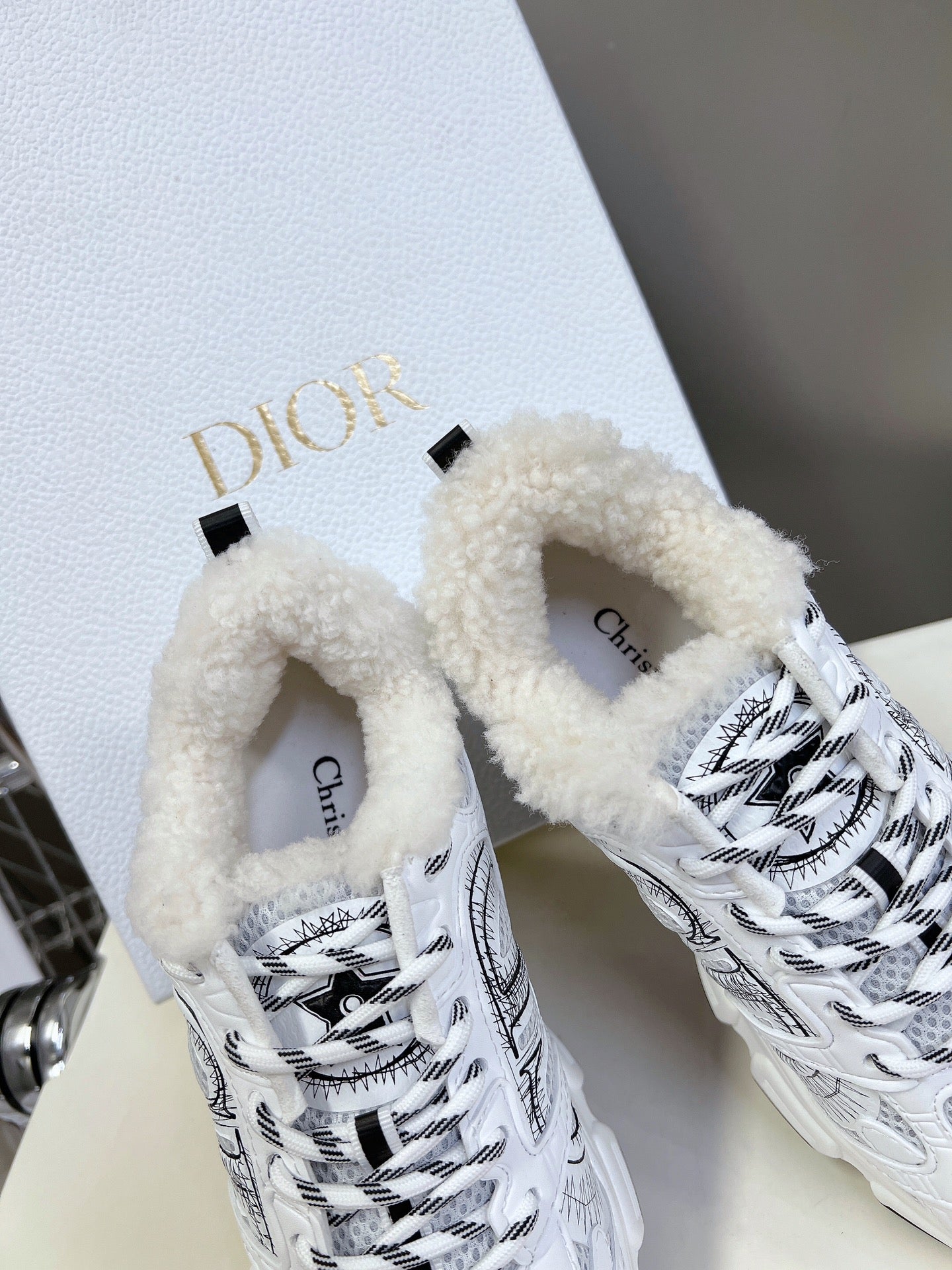 DIOR CHRONO SNEAKER 25S IN WHITE LAMBSKIN AND MESH FABRIC - 35