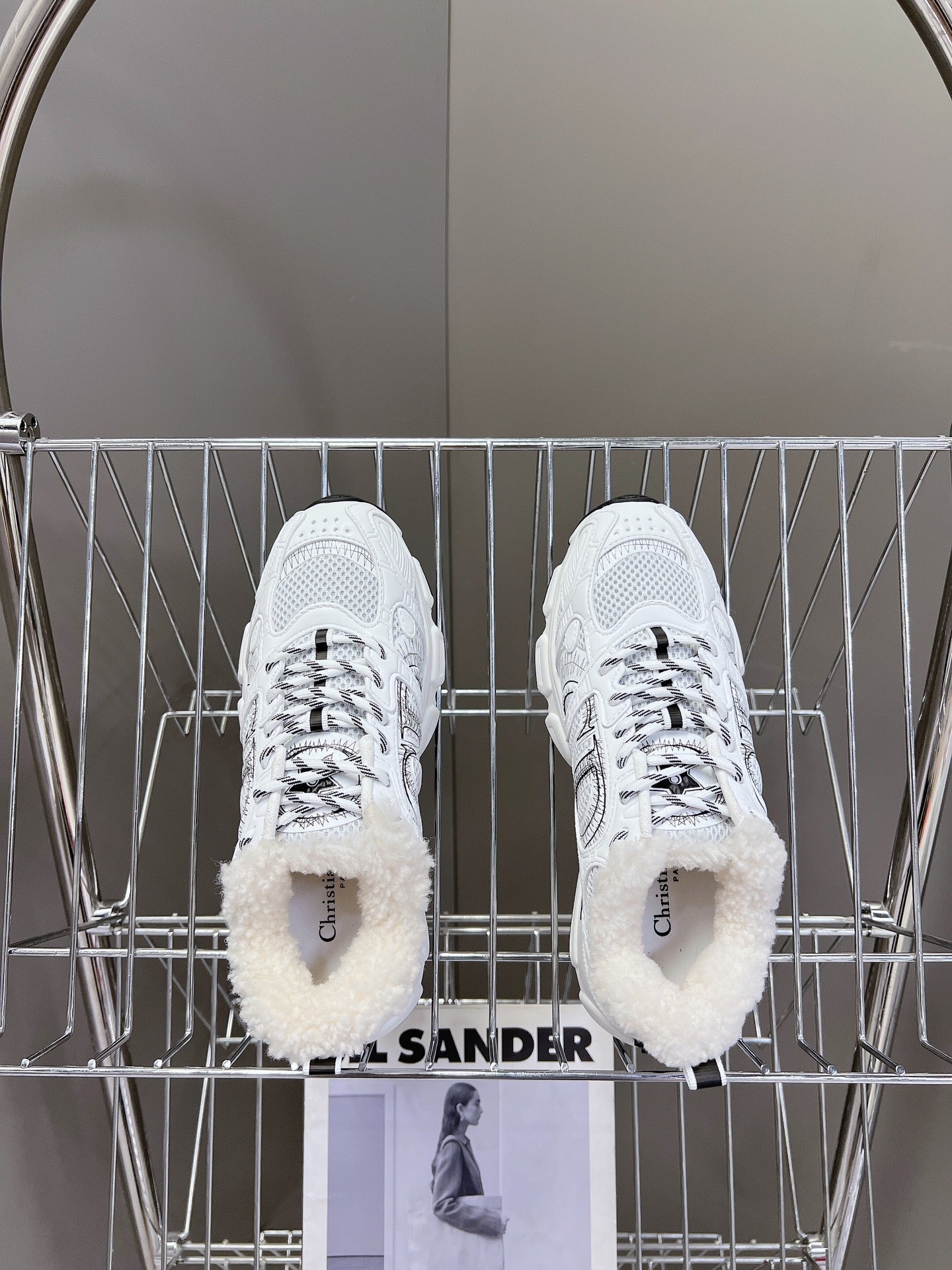 DIOR CHRONO SNEAKER 25S IN WHITE LAMBSKIN AND MESH FABRIC - 35