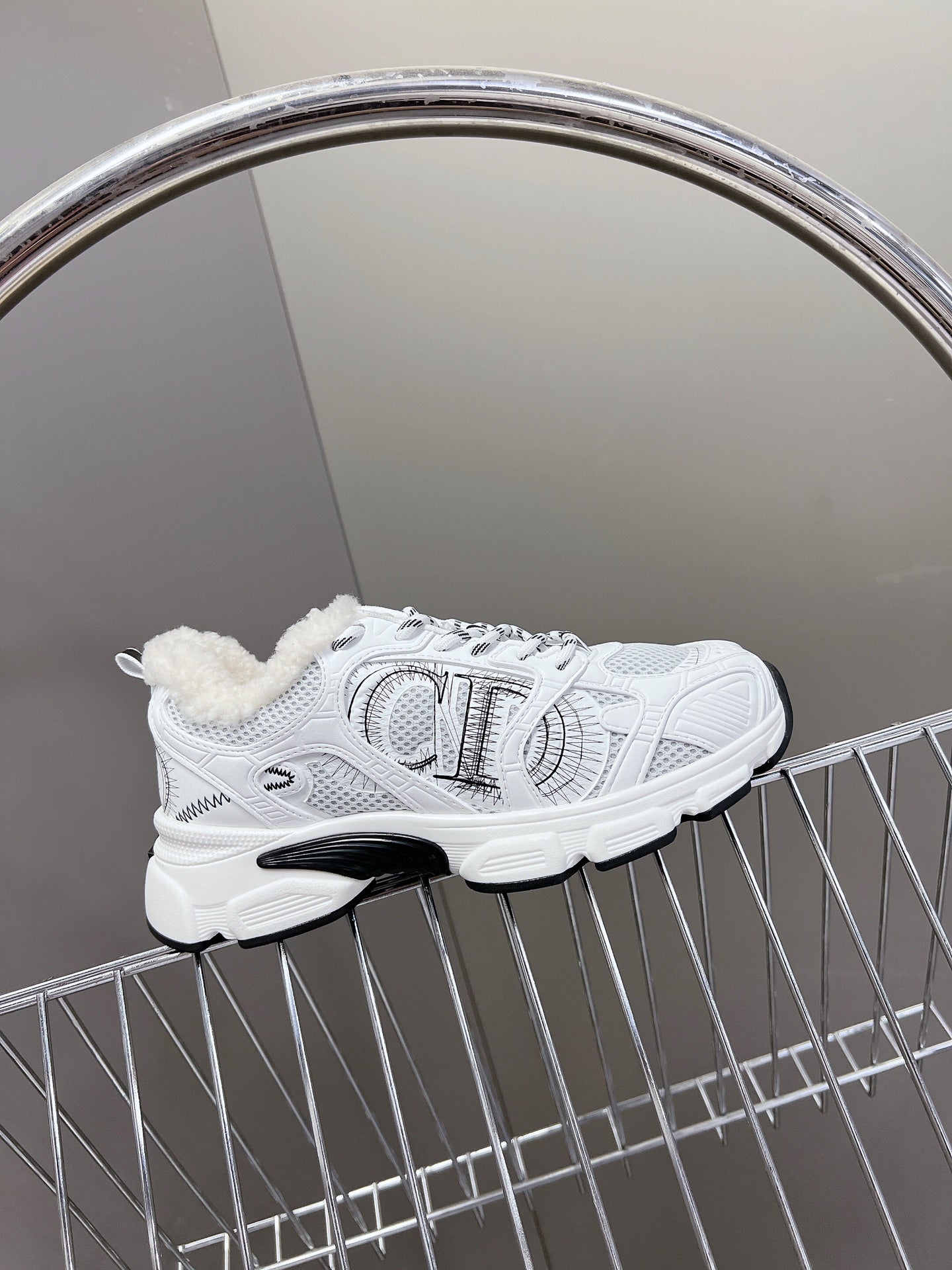 DIOR CHRONO SNEAKER 25S IN WHITE LAMBSKIN AND MESH FABRIC - 35