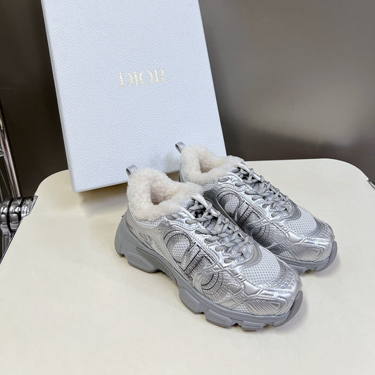 DIOR CHRONO SNEAKER 25S IN SILVER LAMBSKIN AND MESH FABRIC - 35