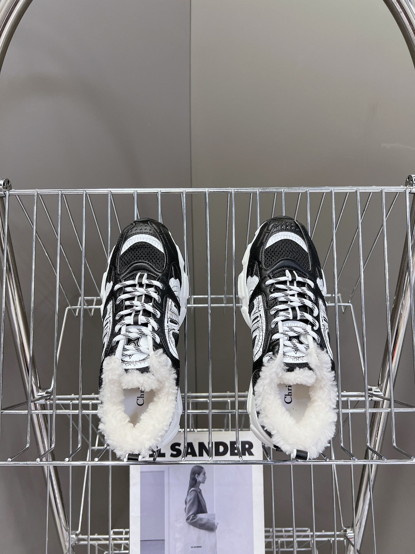 DIOR CHRONO SNEAKER 25S IN BLACK LAMBSKIN AND MESH FABRIC - 35