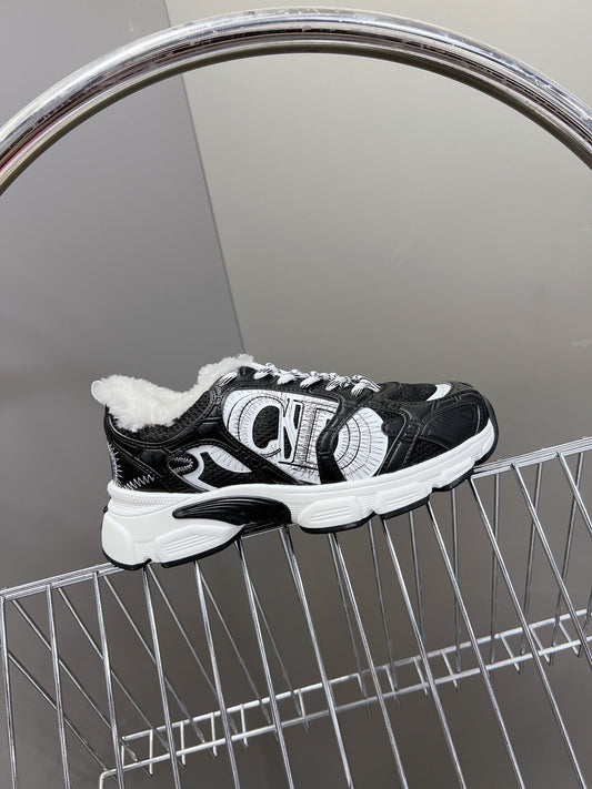 DIOR CHRONO SNEAKER 25S IN BLACK LAMBSKIN AND MESH FABRIC - 35