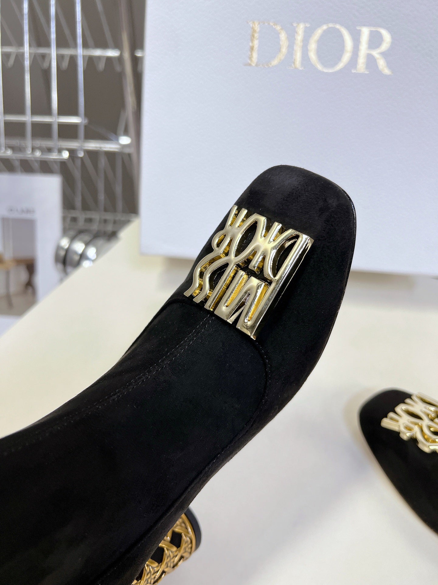 ICON HEELED ANKLE BOOT BLACK SUEDE 8 CM WITH GOLD LOGO - 34