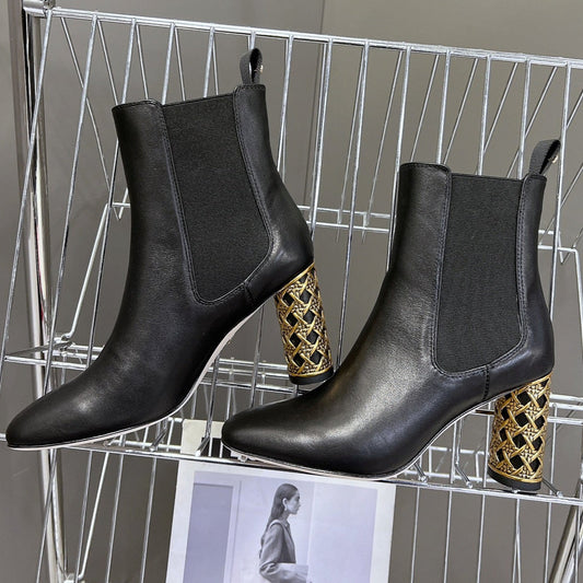 ICON HEELED ANKLE BOOT BLACK CALFSKIN 8 CM - 34