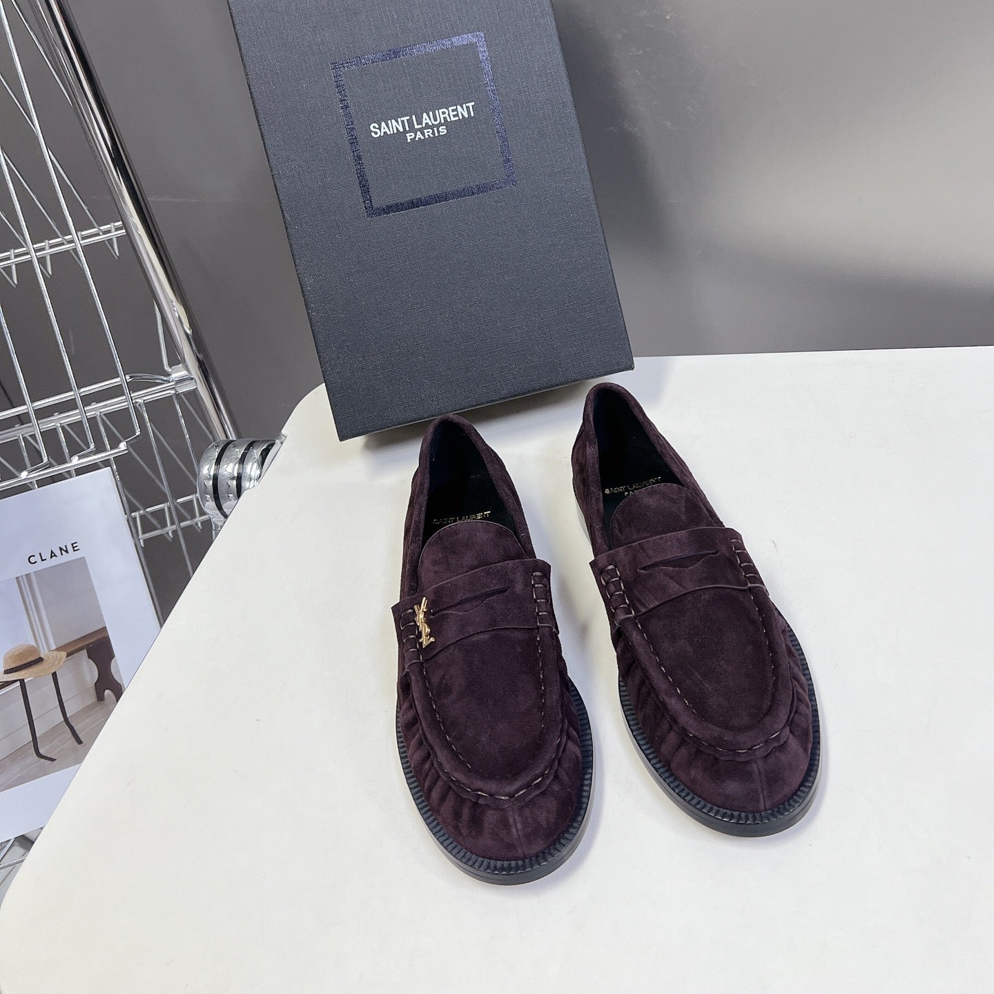 YSL 25S SAINT LAURENT LOAFERS IN DUSTY PLUM SUEDE - 35