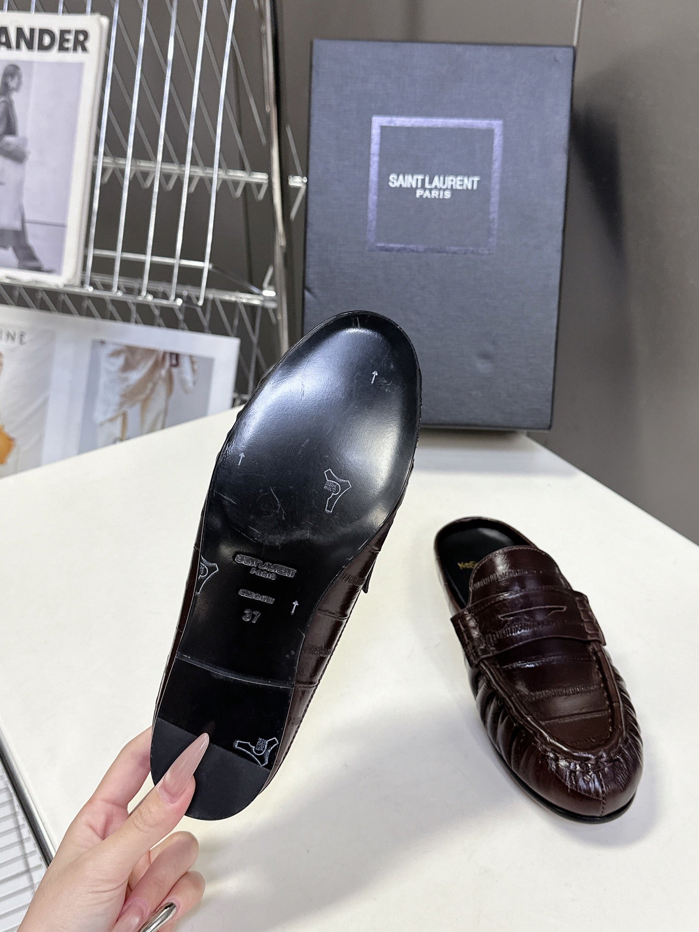 YSL 25S LOAFER MULE IN DARK BROWN CALFSKIN - 35