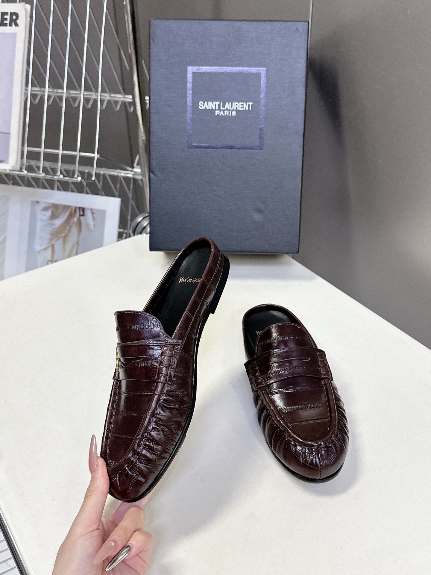 YSL 25S LOAFER MULE IN DARK BROWN CALFSKIN - 35