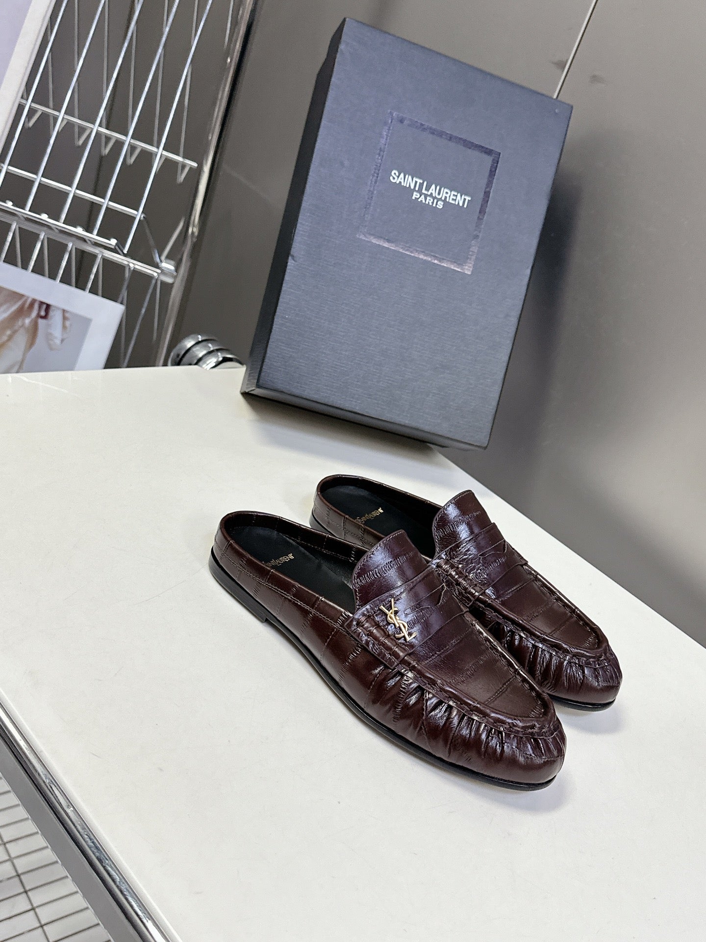 YSL 25S LOAFER MULE IN DARK BROWN CALFSKIN - 35