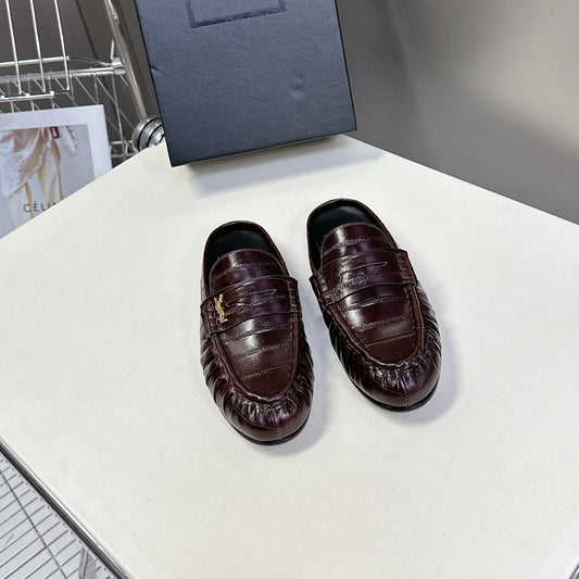 YSL 25S LOAFER MULE IN DARK BROWN CALFSKIN - 35
