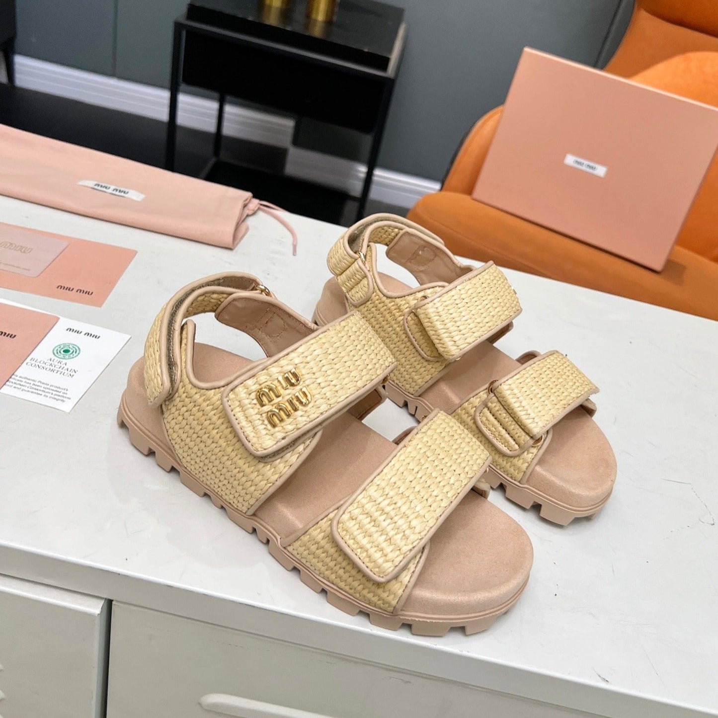 SANDALS CHAMPAGNE SHEEPSKIN WITH 2 HORIZONTAL STRAPS - 35