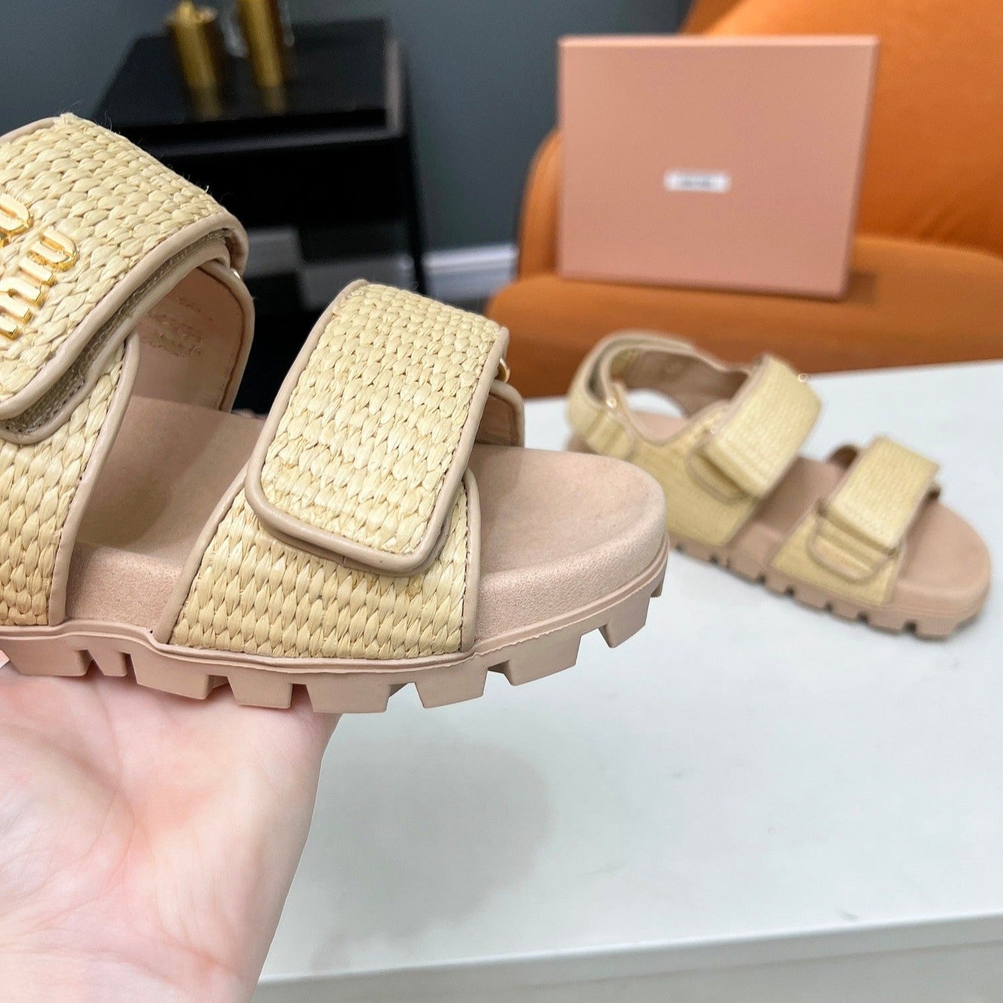 SANDALS CHAMPAGNE SHEEPSKIN WITH 2 HORIZONTAL STRAPS - 35