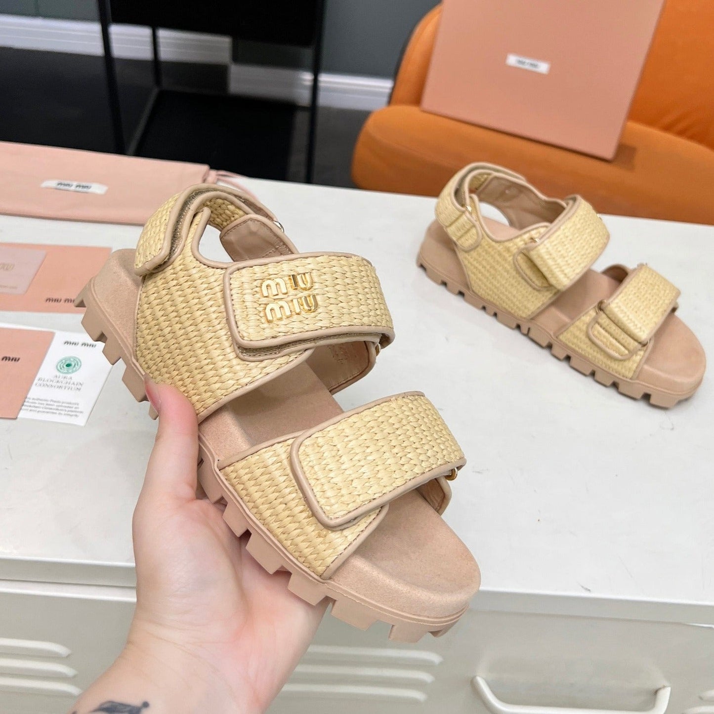 SANDALS CHAMPAGNE SHEEPSKIN WITH 2 HORIZONTAL STRAPS - 35