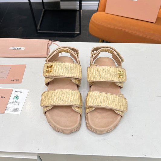 SANDALS CHAMPAGNE SHEEPSKIN WITH 2 HORIZONTAL STRAPS - 35
