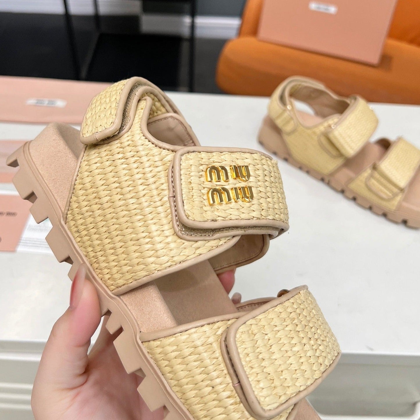 SANDALS CHAMPAGNE SHEEPSKIN WITH 2 HORIZONTAL STRAPS - 35